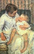 Mary Cassatt Mother About to Wash her Sleepy Child oil painting artist